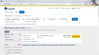 Usporedba letova između Bogote i Pariza : Let Expedia 5147324COP