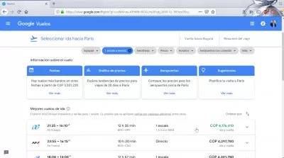 Comparação de vôos entre Bogotá e Paris : Google Voos 4176410COP