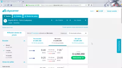 Bogota - Pariisi lennu võrdlus : Skyscanner 4060050COP