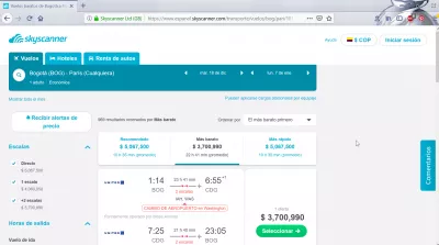 Comparação de vôos entre Bogotá e Paris : Skyscanner 3700990COP