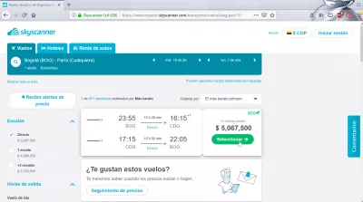 Bogota - Pariisi lennu võrdlus : Skyscanneri lend 5067500COP