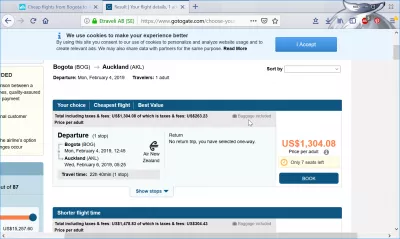 廉價航班波哥大至奧克蘭單程 : 在Gotogate網站上帶行李的航班