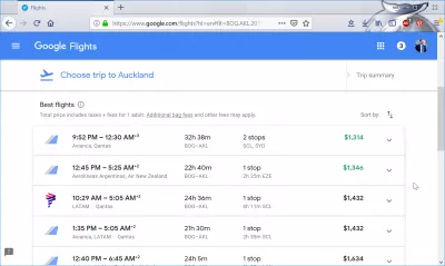 Cheap flight Bogota to Auckland one way : Flight connections on GoogleFlights