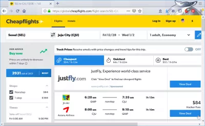 Mga murang flight mula sa Seoul patungo sa Jeju : Airfare round trip Seoul sa Jeju 84 $ na may Jinair at Asiana Airlines