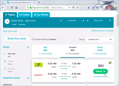 Mga murang flight mula sa Seoul patungo sa Jeju : Round trip Seoul sa Jeju 83 $ na may Jinair at Eastarjet