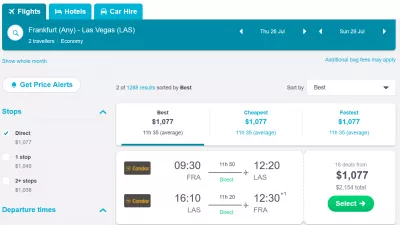 Frankfurt to Las Vegas flight + hotel comparison, 3 nights 2 adults : Flight result on SkyScanner