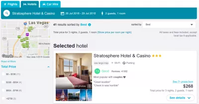 Vliegveld + hotel vergelijking Frankfurt / Las Vegas, 3 nachten 2 volwassenen : Hotelresultaat op SkyScanner