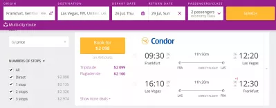 Frankfurt to Las Vegas flight + hotel comparison, 3 nights 2 adults : Cheapest flight result on wcifly.com