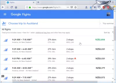 Flights from Cartagena, Colombia to Auckland, New Zealand : Google flights best offer for 2858$