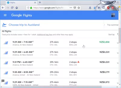 Lidojumi no Kartahena, Kolumbija uz Oklenda, Jaunzēlande : Google lidojumi ir labākais piedāvājums par 2858 $