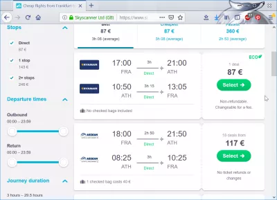 Frankfurtdan Atina'ya uçuşlar : Skyscanner Afina ilə Frankfurt arasında uçuşlar
