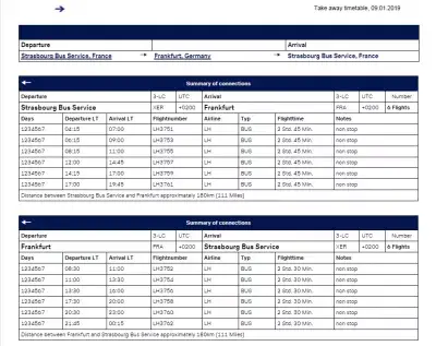 Frankfurt to Strasbourg train bus and car : Lufthansa bus Frankfurt Strasbourg timetable