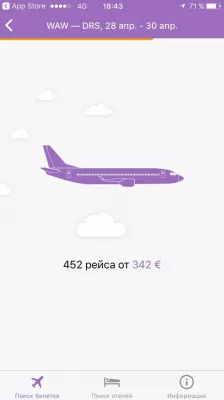 Kde mohu FLY? Apple app : Výsledky hledání letu