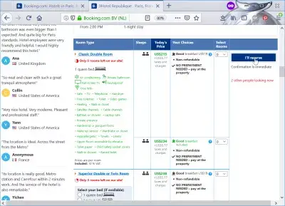 Crítica de Booking.com : Alojamiento reserva de elección de habitación