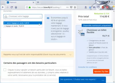 Bravofly review booking cheap flight : Extra baggage selection
