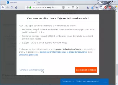 Bravofly review booking cheap flight : Extra insurance popup