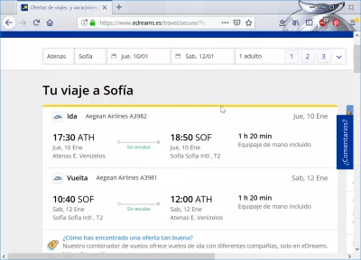 Revisão de reserva de voos da eDreams : Detalhes da rota de voo