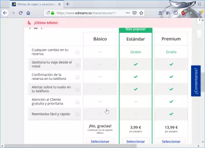 Revisão de reserva de voos da eDreams : eDreams serviços extras especiais