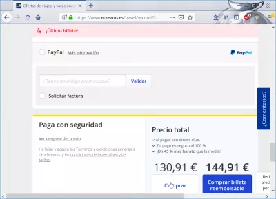 eDreams reyslariga reysni tekshirish : PayPal bilan to'lash imkoniyati