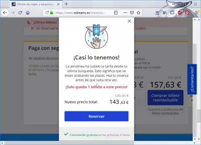 eDreams flights booking review : New price found by the airline