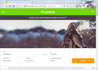 Prehliadka rezervácie Flixbus : Hlavný formulár vyhľadávania