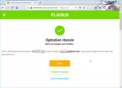 Prehliadka rezervácie Flixbus : Rezervácia bola úspešná