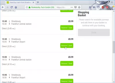 Преглед на резервацията на Flixbus : Връзки между Страсбург и Франкфурт