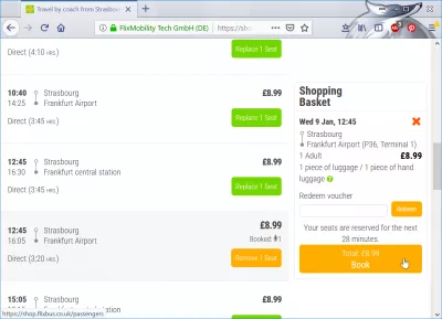 Flixbus booking review : Selecting a specific bus