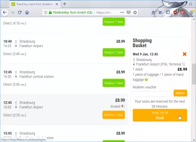 Flixbus bookinganmeldelse : Valg af en bestemt bus