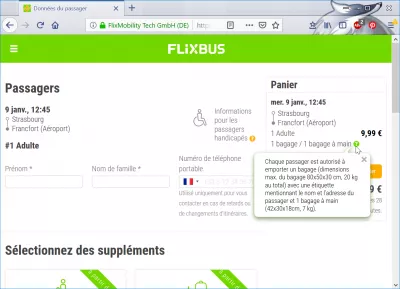 Flixbus booking review : Validating basket and checking baggage policy