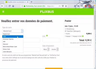 Flixbus booking review : Entering payment informations