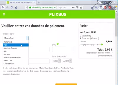 Flixbus bookinganmeldelse : Indtast betalingsoplysninger