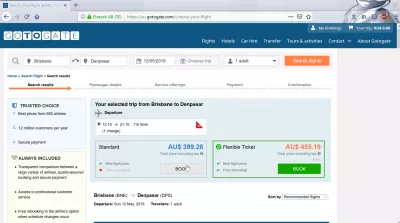 GoToGate review: is GoToGate flights booking legit? : Selection of standard or flexible ticket