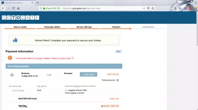 GoToGate review: is GoToGate flights booking legit? : GoToGate booking message the requested flight is no longer available