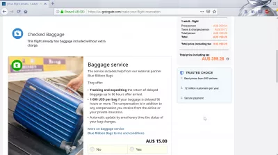Преглед на GoToGate: законно ли е резервирането на полети на GoToGate? : Услуга за проверен багаж допълнителна застраховка