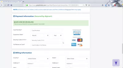 Преглед на легалното резервиране на полети JustAirTicket, добре ли е? : Въвеждане на информация за плащане