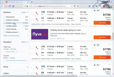 Kayak flights review : Kayak flight search filters