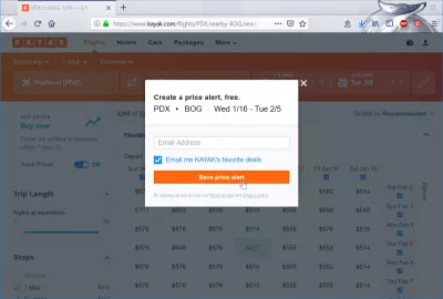 Kayak flights review : Create email price alert