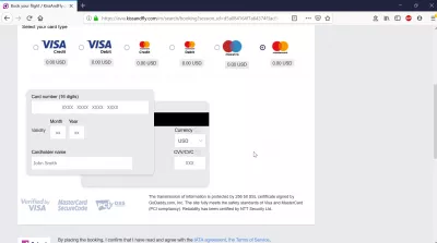 Kiss And Fly review of a flight booking : Paying with credit card