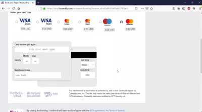 „Kiss And Fly“ skrydžio užsakymo peržiūra : Mokėjimas kreditine kortele