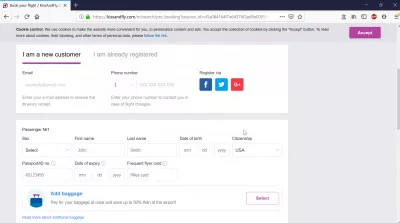 Kiss And Fly review of a flight booking : Passenger information