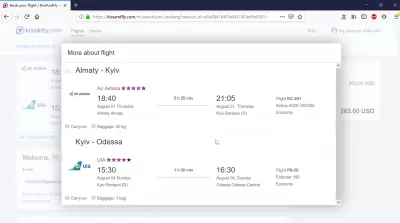 Kiss And Fly review of a flight booking : Baggage information