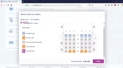 Kiss And Fly review of a flight booking : Seat selection