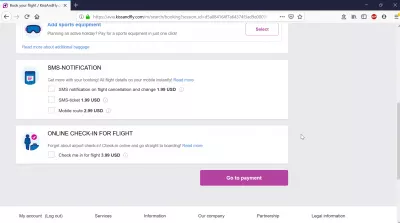 Kiss And Fly review of a flight booking : Extra options