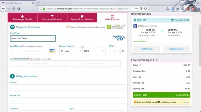 Užsakymas su „MyH Holiday“ skrydžių peržiūra : Kainos padidės iki 10%, pasirinkdami kredito kortelę kaip mokėjimo vidurkį