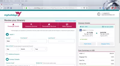 Bestilling med gjennomgang av flyreiser til MyHolidays : Passasjerdetaljer