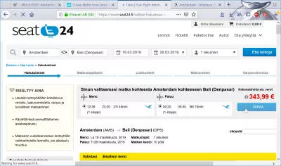 Seat24 review : Flight from Amsterdam to Bali found at 343€