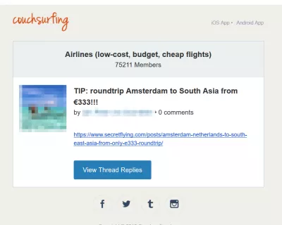 Bí mật giá vé bay : Đăng trên Couchsurfing về các chuyến bay giá rẻ trên Secretflyng