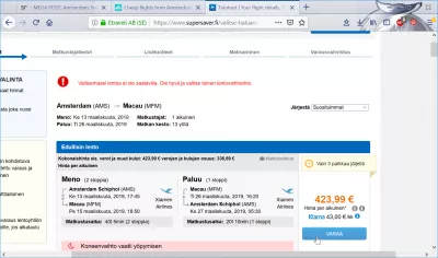Secret Flying error fare : Price not available anymore, new price of 424€ offered