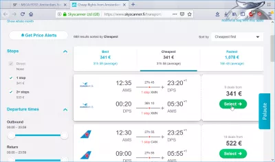 Secret Flying error fare : Link leading to a 341€ flight on Skyscanner Finland